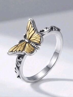 Sterling Silver Butterfly Ring with Gold Accent